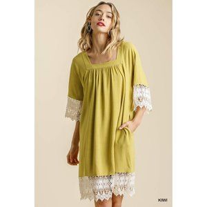 NWT Umgee Kiwi Mini Dress with Lace Trim Size Medium